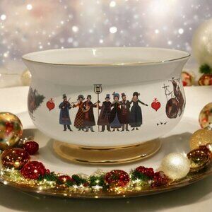 WYSOCKI Christmas Love Bowl 1999-2000 Ceramic Teleflora Bowl Gold Accent Trim